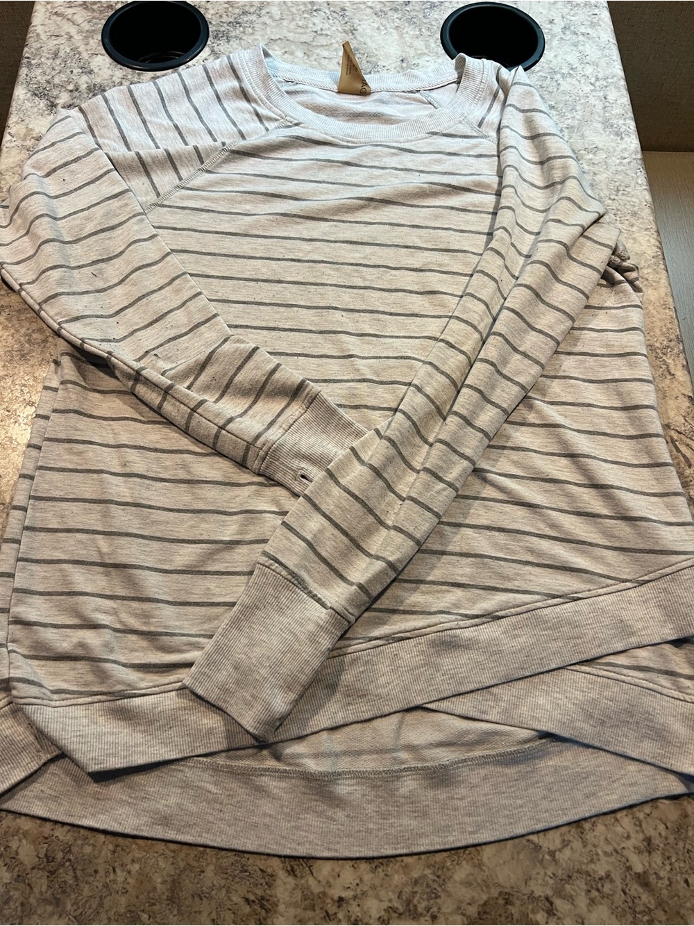 Danskin Gray White Striped Knit Crew Neck Sweatshirt Women’s M # 749